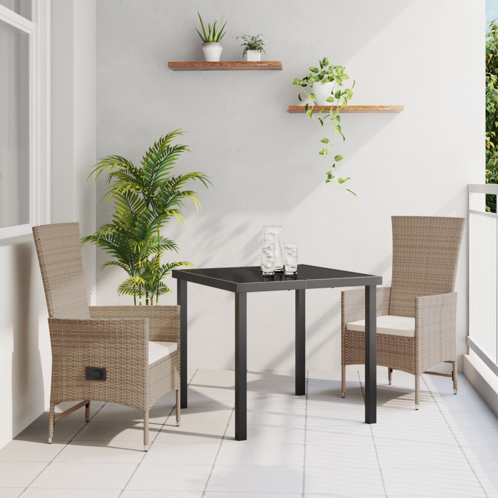 Produktbild för Trädgårdsmöbelset med kudde 3 pcs Beige konstrotting