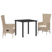 Produktbild för Trädgårdsmöbelset med kudde 3 pcs Beige konstrotting