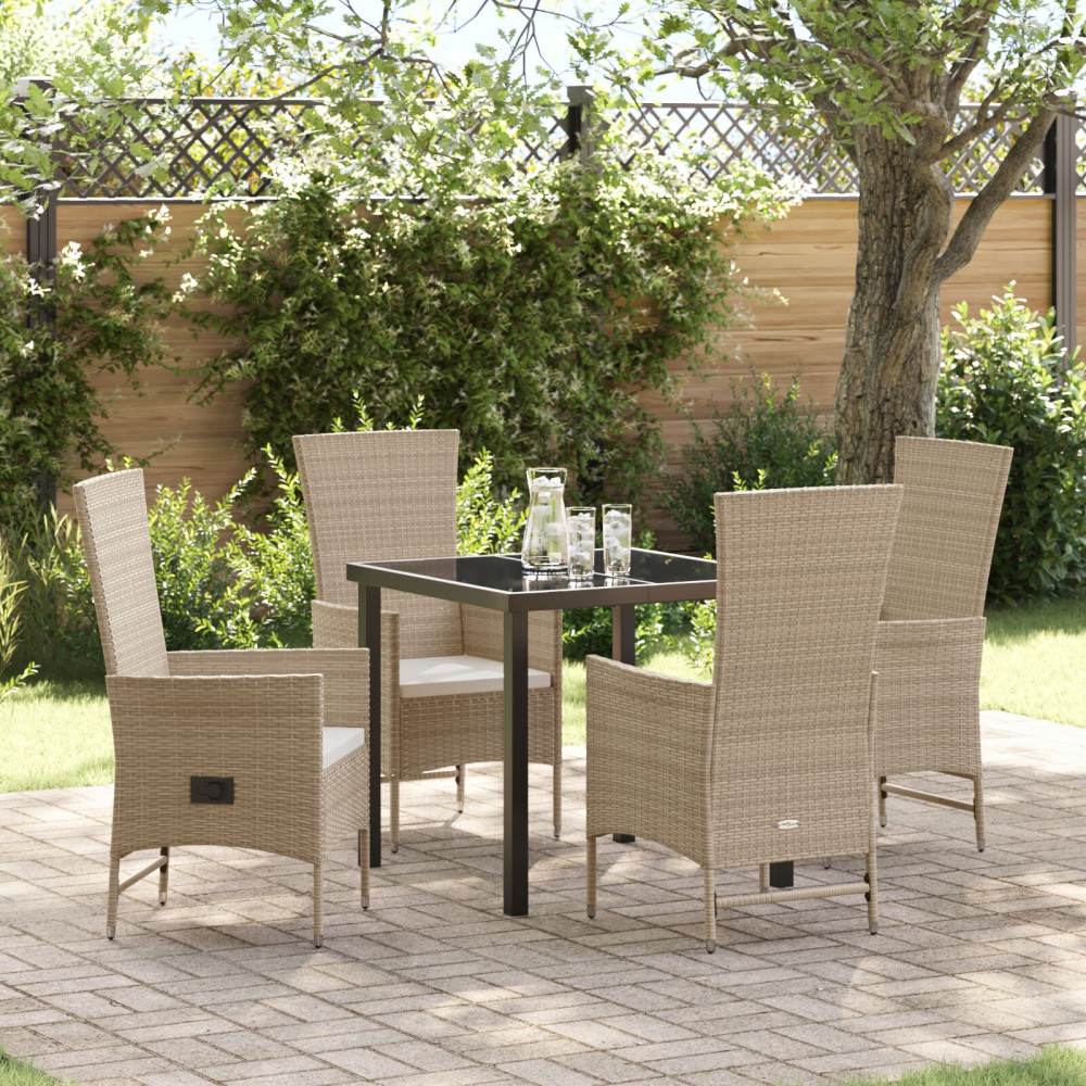 Produktbild för Trädgårdsmöbelset med kudde 5 pcs Beige konstrotting