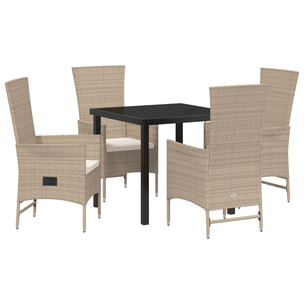 Produktbild för Trädgårdsmöbelset med kudde 5 pcs Beige konstrotting