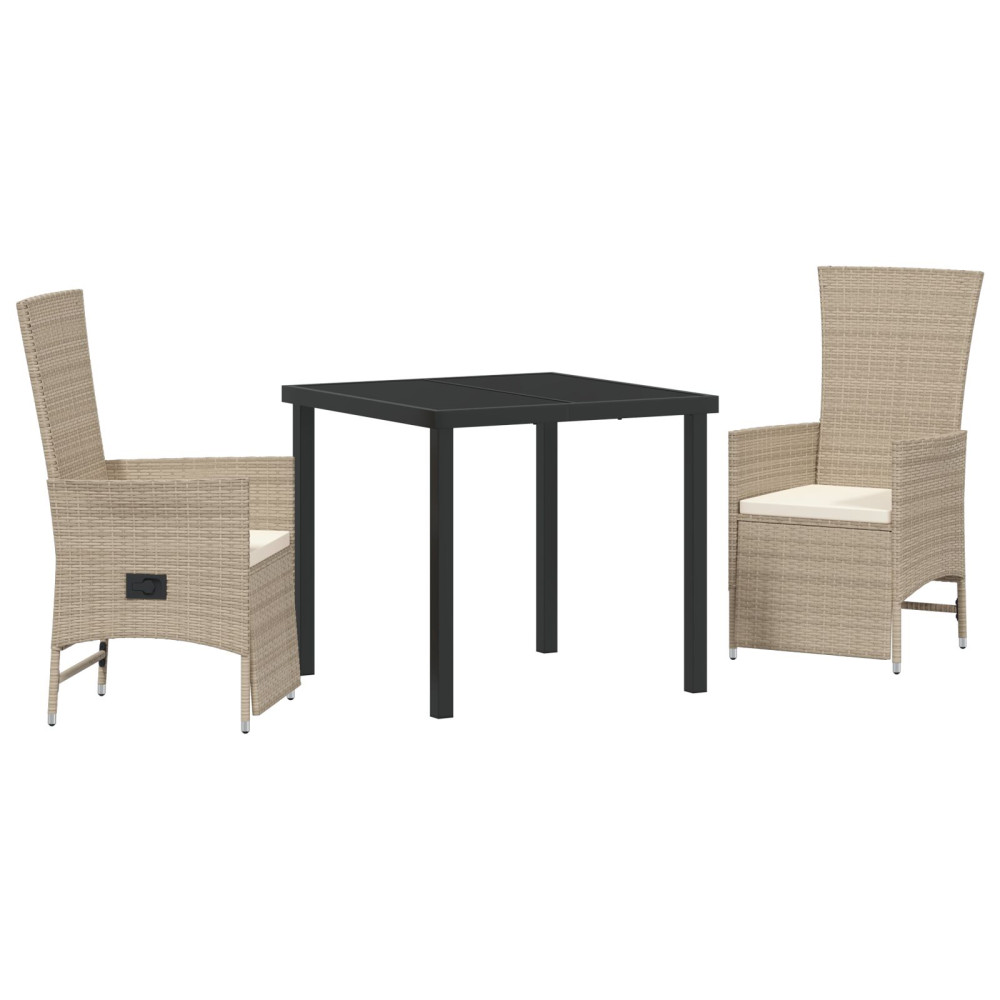 Produktbild för Trädgårdsmöbelset med kudde 3 pcs Beige konstrotting