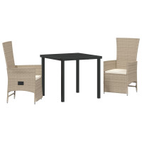 Produktbild för Trädgårdsmöbelset med kudde 3 pcs Beige konstrotting