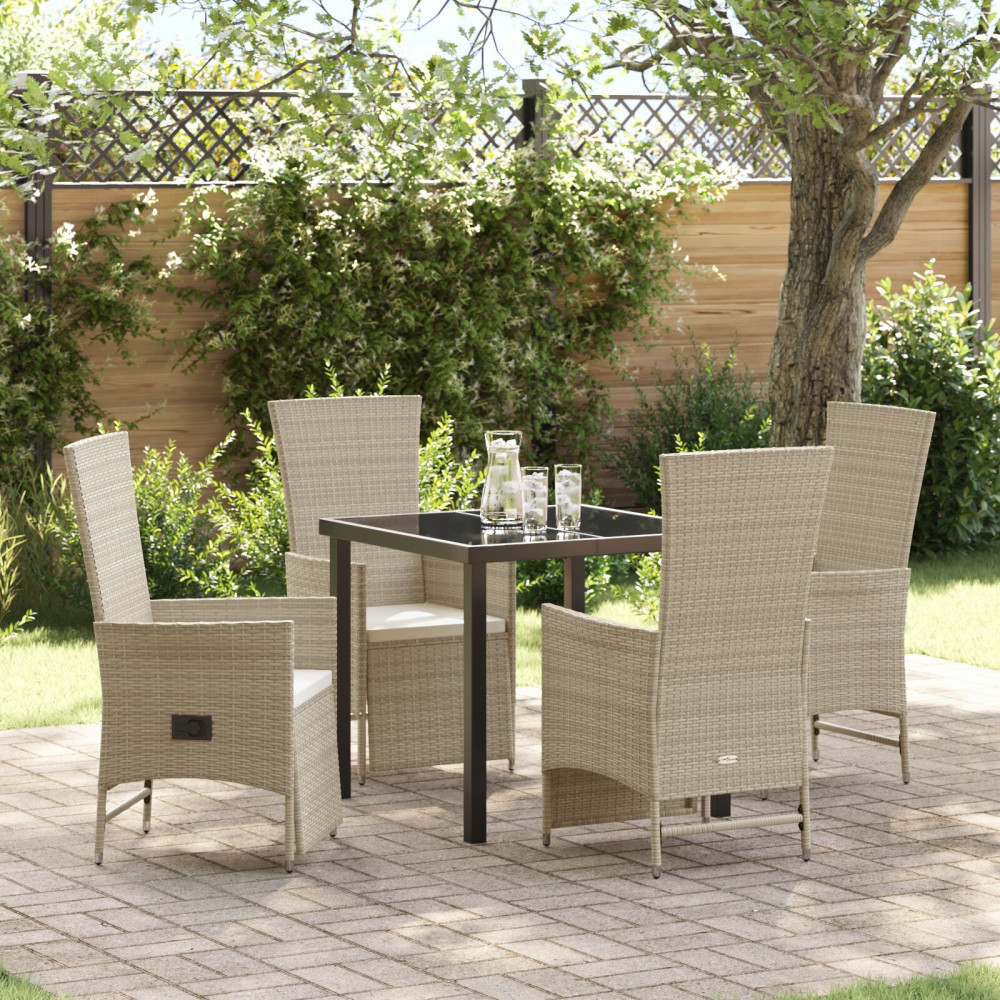Produktbild för Trädgårdsmöbelset med kudde 5 pcs Beige konstrotting