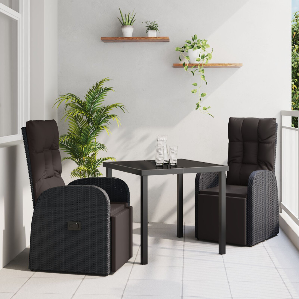 Produktbild för Trädgårdsmöbelset med kudde 3 pcs Svart konstrotting