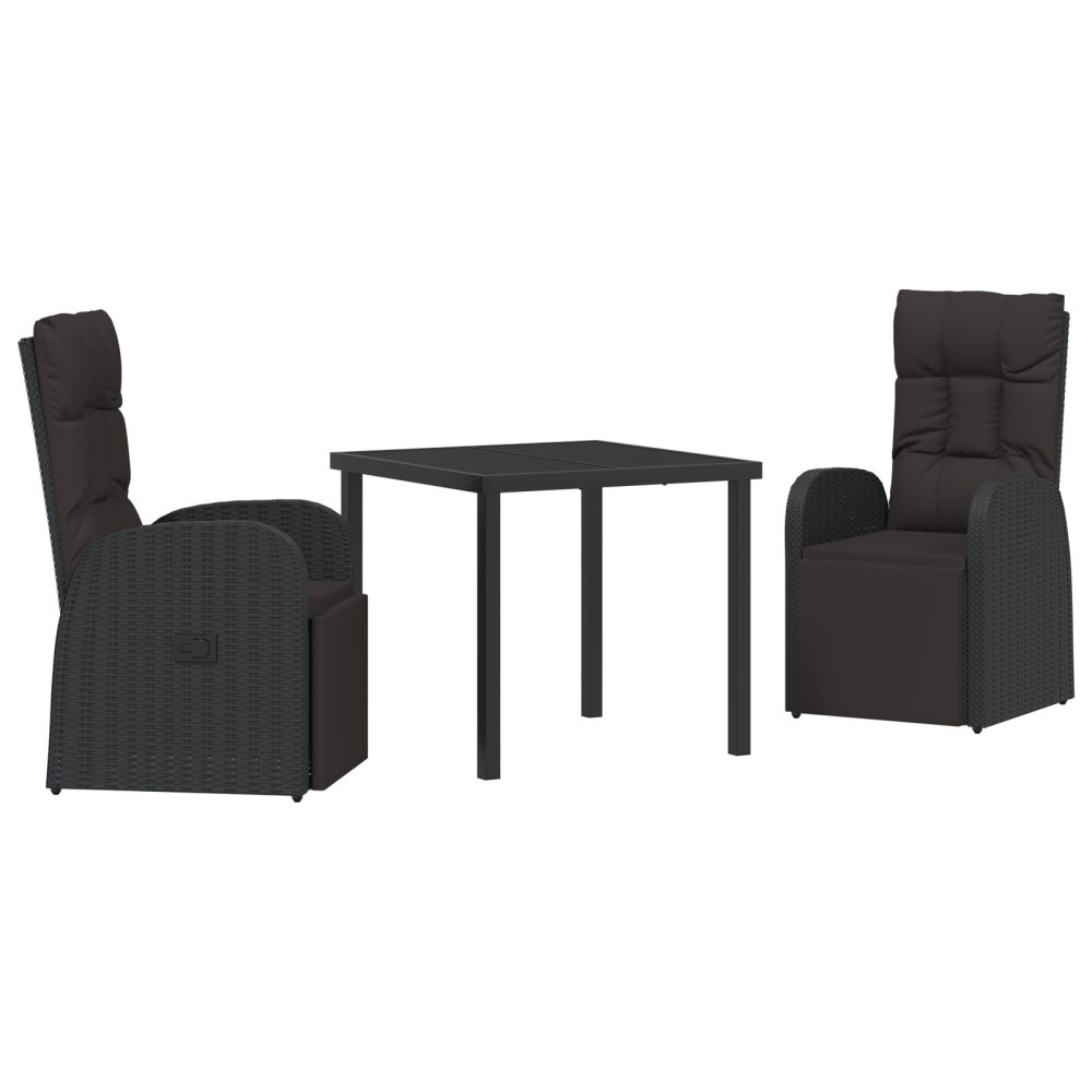 Produktbild för Trädgårdsmöbelset med kudde 3 pcs Svart konstrotting
