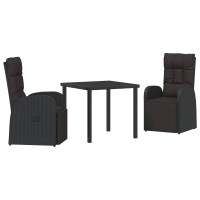 Produktbild för Trädgårdsmöbelset med kudde 3 pcs Svart konstrotting