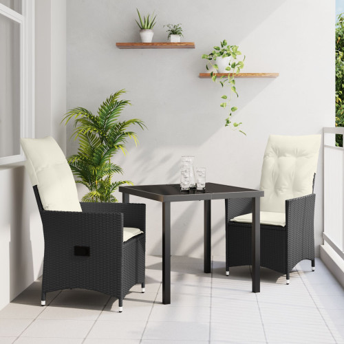 vidaXL Trädgårdsmöbelset med kudde 3 pcs Svart konstrotting