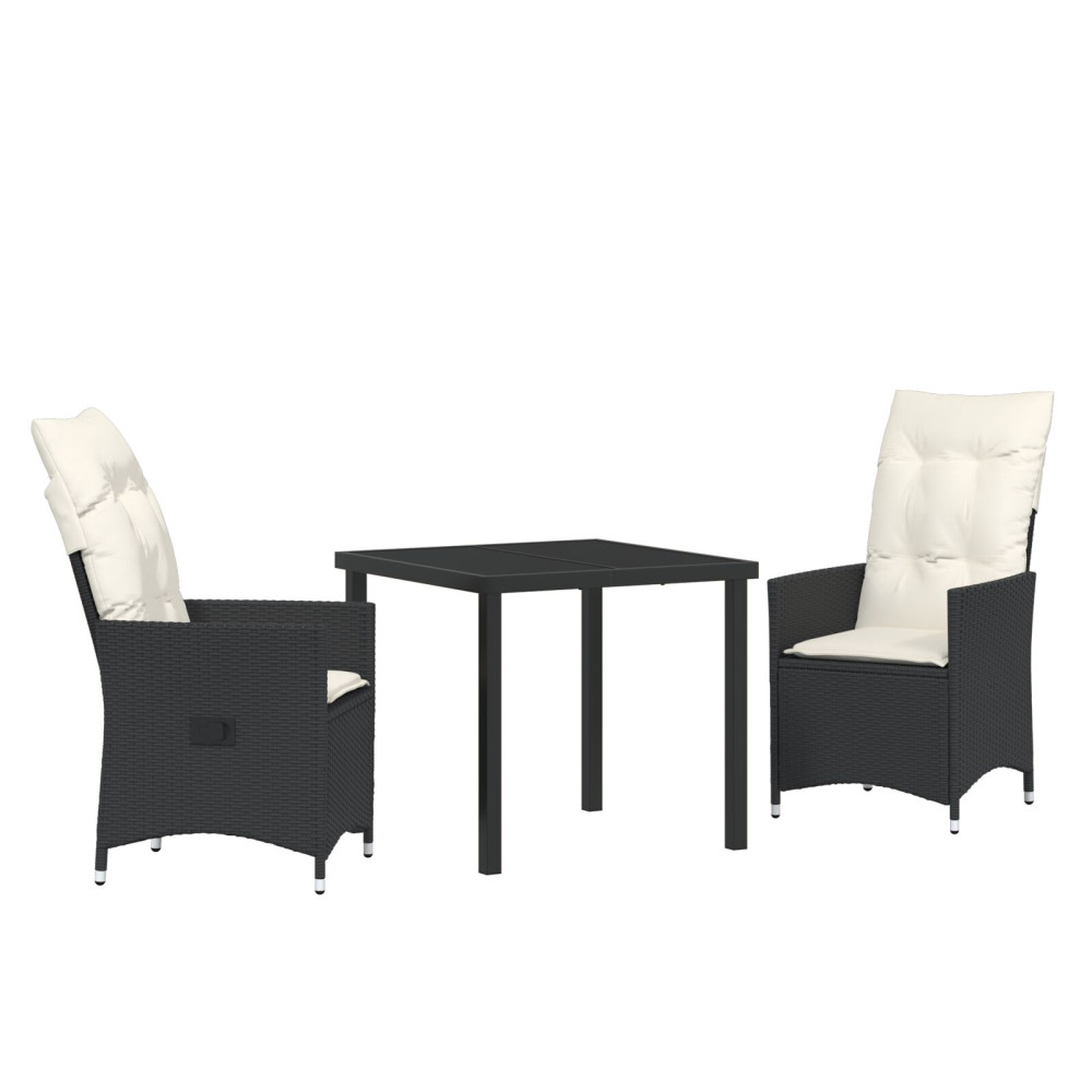 Produktbild för Trädgårdsmöbelset med kudde 3 pcs Svart konstrotting