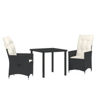 Produktbild för Trädgårdsmöbelset med kudde 3 pcs Svart konstrotting