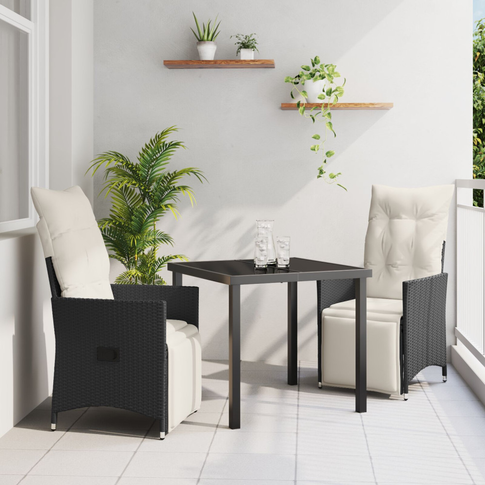 Produktbild för Trädgårdsmöbelset med kudde 3 pcs Svart konstrotting