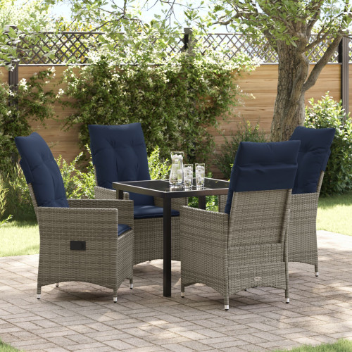 vidaXL Bord- och stolset med kudde 5 pcs Grå PE Rattan