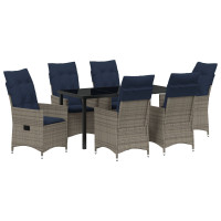 Produktbild för Bord- och stolset med kudde 7 pcs Grå PE Rattan