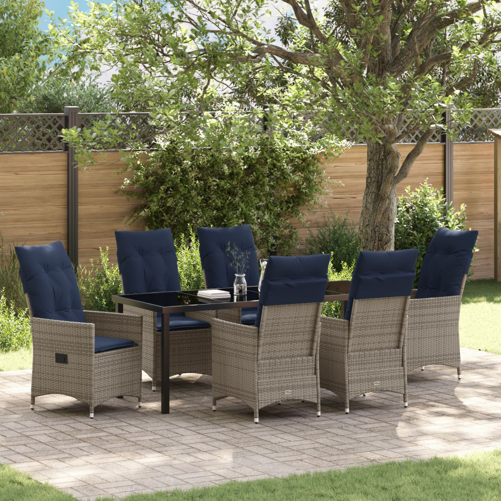 Produktbild för Bord- och stolset med kudde 7 pcs Grå PE Rattan