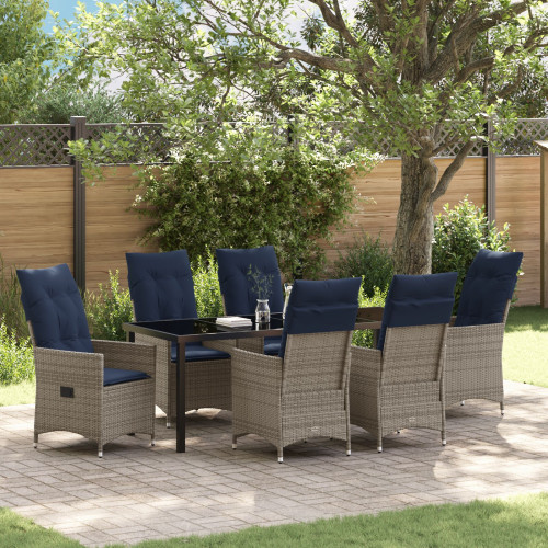 vidaXL Bord- och stolset med kudde 7 pcs Grå PE Rattan