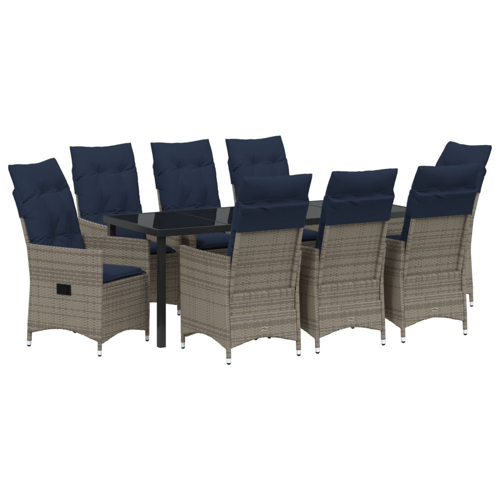 Produktbild för Bord- och stolset med kudde 9 pcs Grå PE Rattan