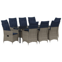 Produktbild för Bord- och stolset med kudde 9 pcs Grå PE Rattan