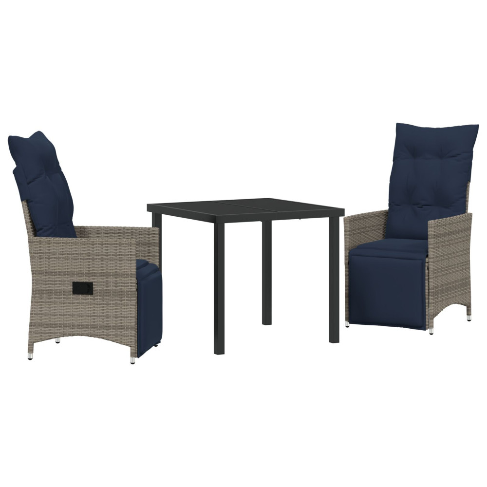 Produktbild för Bord- och stolset med kudde 3 pcs Grå PE Rattan