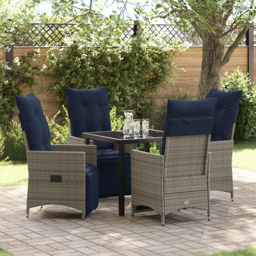 vidaXL Bord- och stolset med kudde 5 pcs Grå PE Rattan