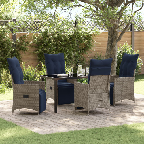 vidaXL Bord- och stolset med kudde 5 pcs Grå PE Rattan