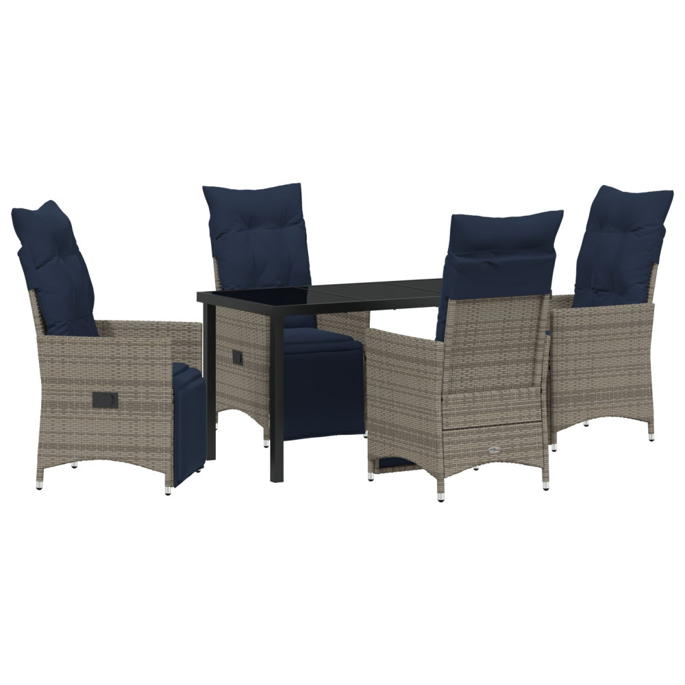 Produktbild för Bord- och stolset med kudde 5 pcs Grå PE Rattan