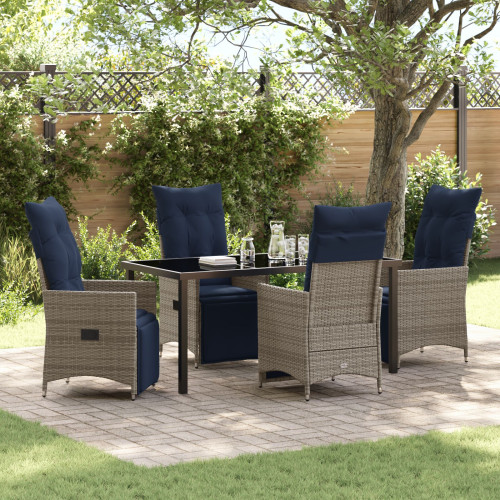 vidaXL Bord- och stolset med kudde 5 pcs Grå PE Rattan