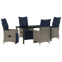Produktbild för Bord- och stolset med kudde 5 pcs Grå PE Rattan