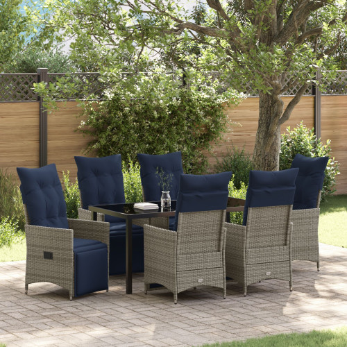vidaXL Bord- och stolset med kudde 7 pcs Grå PE Rattan