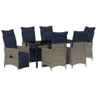 Produktbild för Bord- och stolset med kudde 7 pcs Grå PE Rattan
