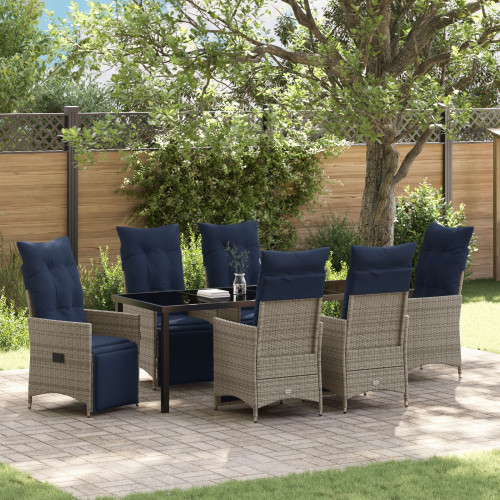 vidaXL Bord- och stolset med kudde 7 pcs Grå PE Rattan