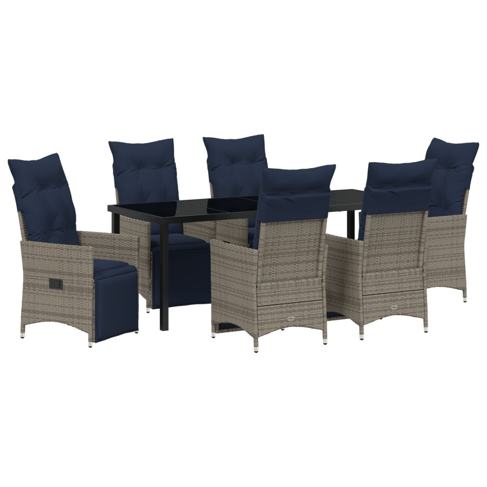 Produktbild för Bord- och stolset med kudde 7 pcs Grå PE Rattan