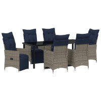 Produktbild för Bord- och stolset med kudde 7 pcs Grå PE Rattan