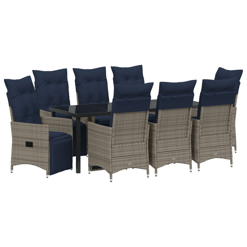 Produktbild för Bord- och stolset med kudde 9 pcs Grå PE Rattan