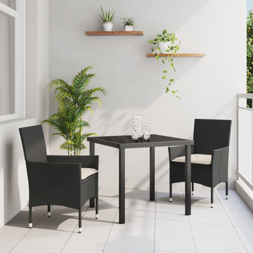 vidaXL Trädgårdsmöbelset med kudde 3 pcs Svart konstrotting
