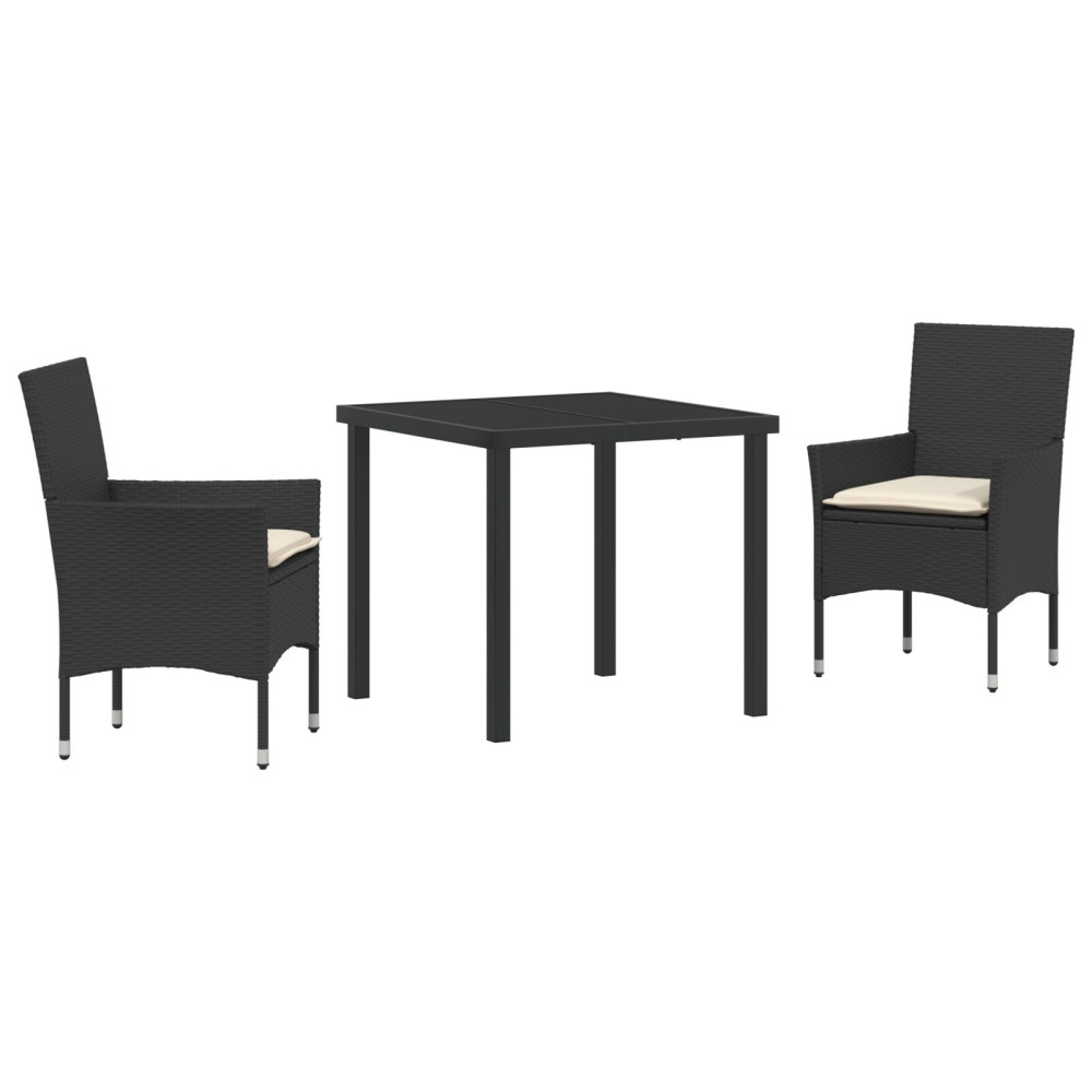 Produktbild för Trädgårdsmöbelset med kudde 3 pcs Svart konstrotting