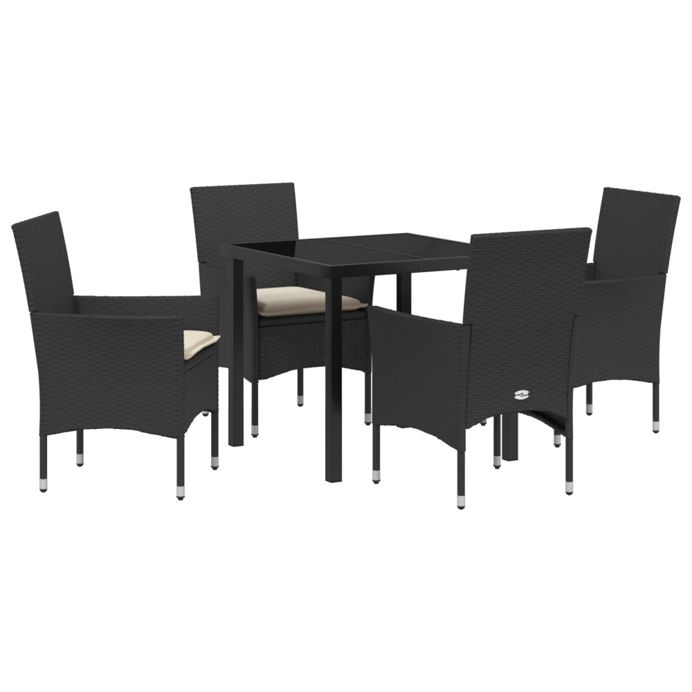 Produktbild för Trädgårdsmöbelset med kudde 5 pcs Svart konstrotting