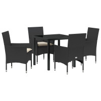 Produktbild för Trädgårdsmöbelset med kudde 5 pcs Svart konstrotting