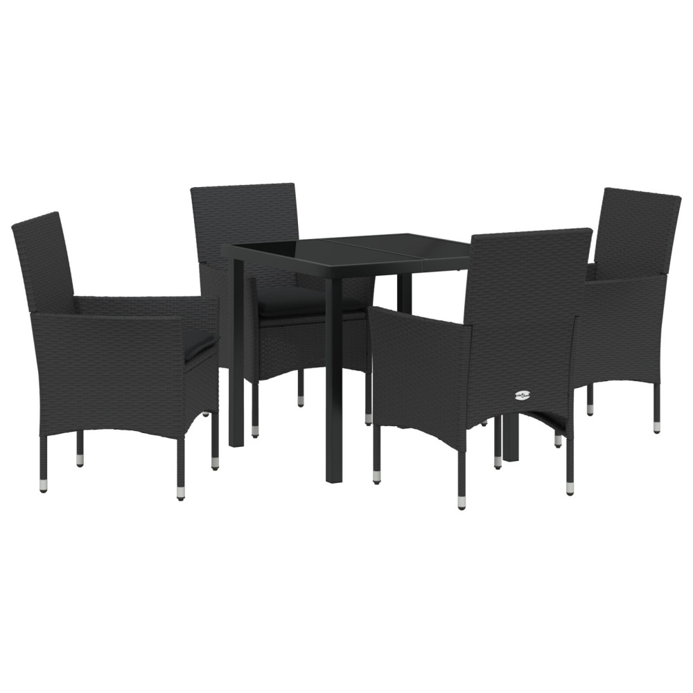 Produktbild för Trädgårdsmöbelset med kudde 5 pcs Svart konstrotting