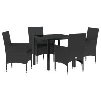Produktbild för Trädgårdsmöbelset med kudde 5 pcs Svart konstrotting
