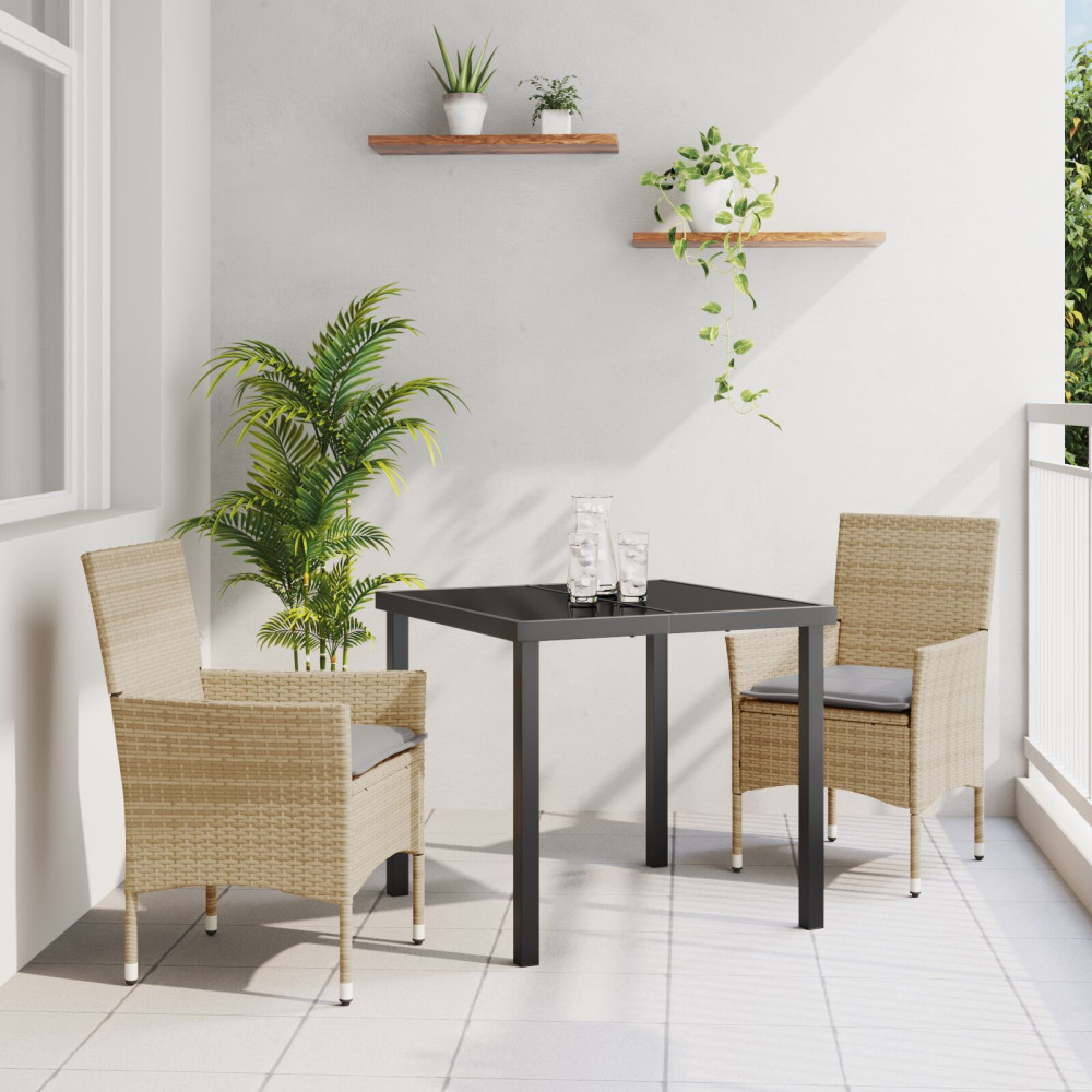 Produktbild för Trädgårdsmöbelset med kudde 3 pcs Beige konstrotting
