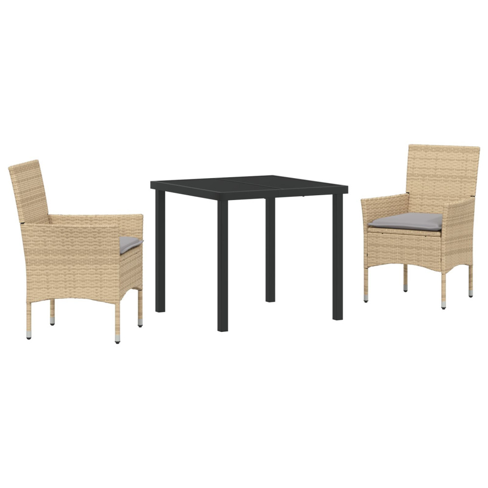 Produktbild för Trädgårdsmöbelset med kudde 3 pcs Beige konstrotting