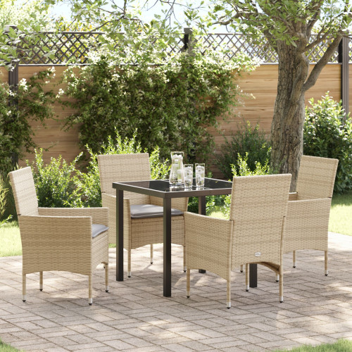 vidaXL Trädgårdsmöbelset med kudde 5 pcs Beige konstrotting