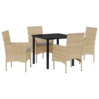 Produktbild för Trädgårdsmöbelset med kudde 5 pcs Beige konstrotting
