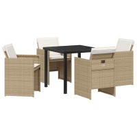 Produktbild för Trädgårdsmöbelset med kudde 5 pcs Beige konstrotting