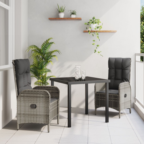 vidaXL Trädgårdsmöbelset med kudde 3 pcs Grå konstrotting