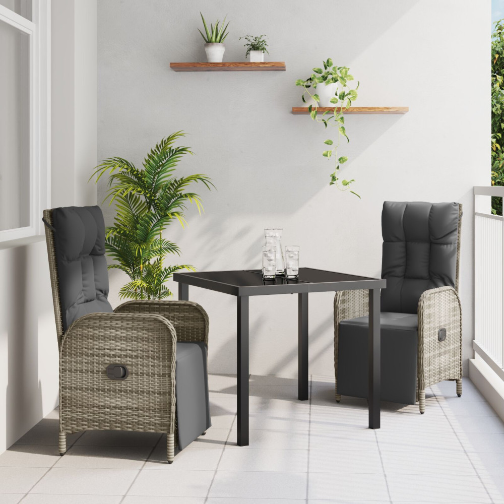 Produktbild för Trädgårdsmöbelset med kudde 3 pcs Grå konstrotting