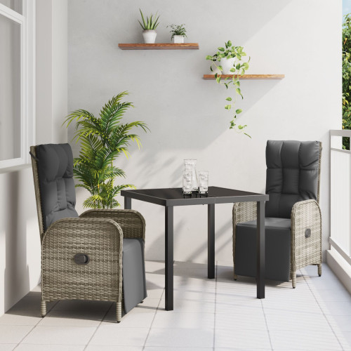 vidaXL Trädgårdsmöbelset med kudde 3 pcs Grå konstrotting