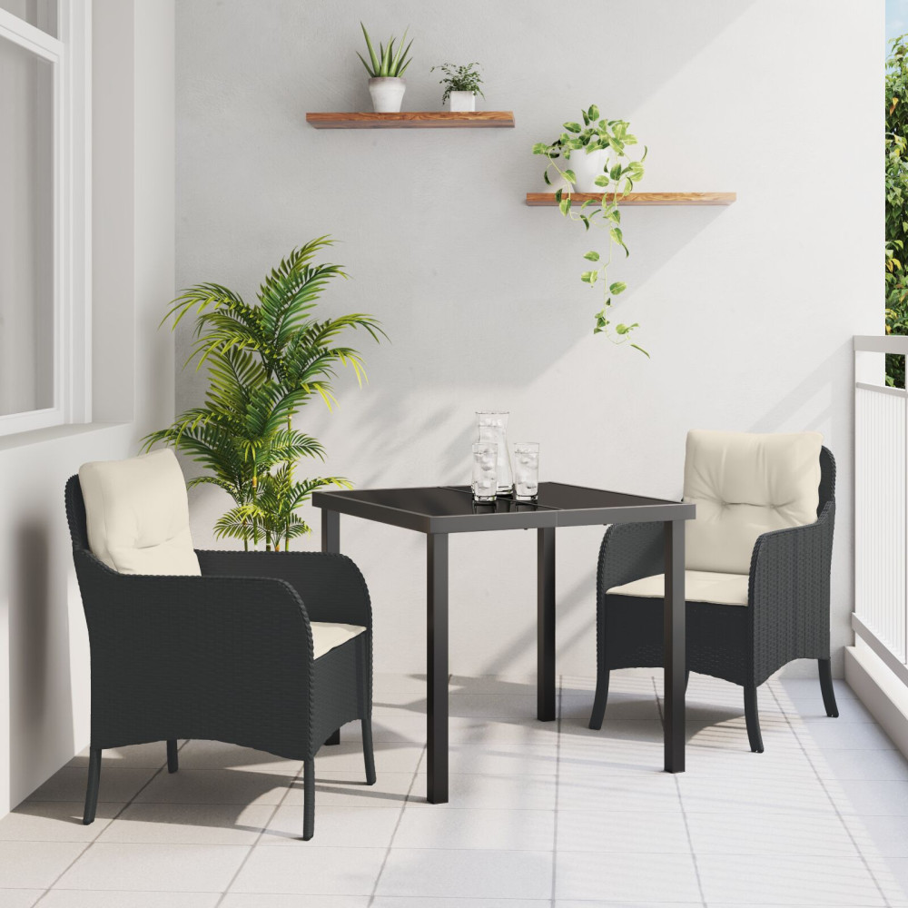 Produktbild för Trädgårdsmöbelset med kudde 3 pcs Svart konstrotting