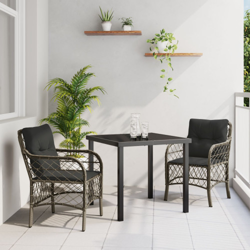 vidaXL Trädgårdsmöbelset med kudde 3 pcs Grå konstrotting