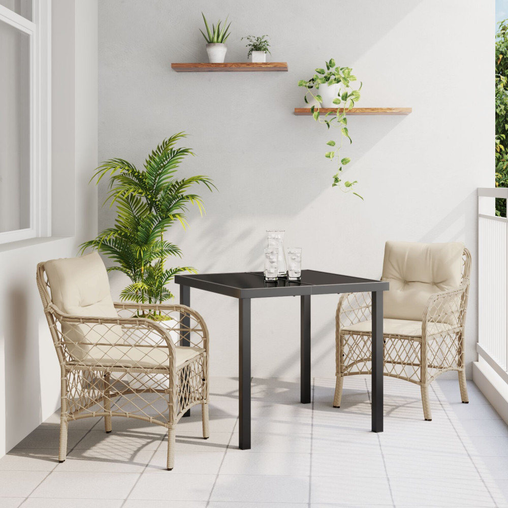 Produktbild för Trädgårdsmöbelset med kudde 3 pcs Beige konstrotting