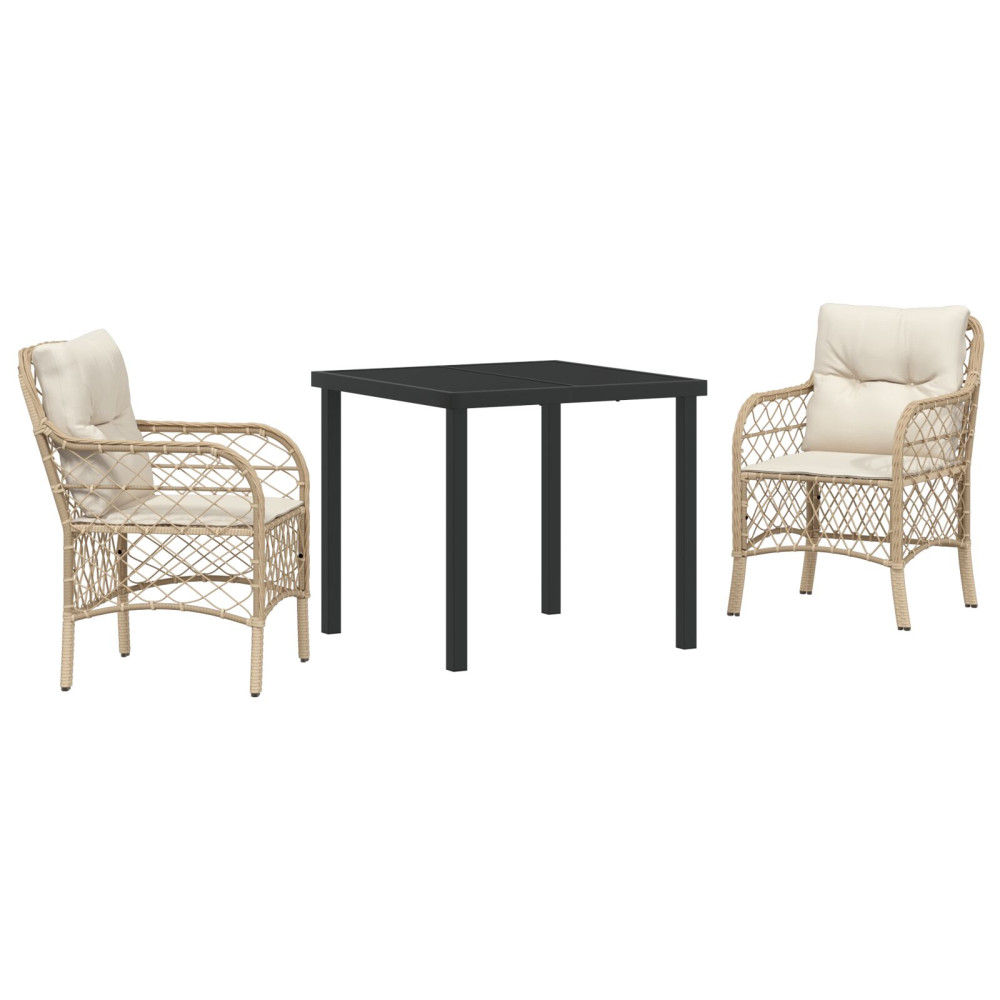 Produktbild för Trädgårdsmöbelset med kudde 3 pcs Beige konstrotting
